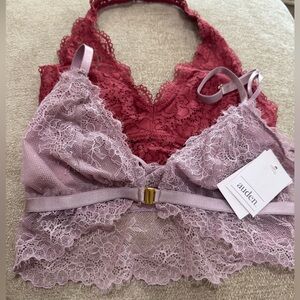 Aerie/Auden Lace Bralettes in deep rose and lavender